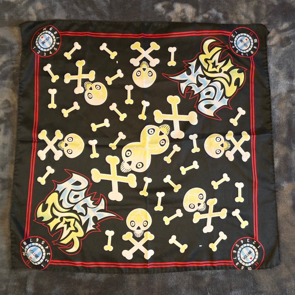 Rock Star Bandana Black Red Skull Crossbones Volume Knob Scarf